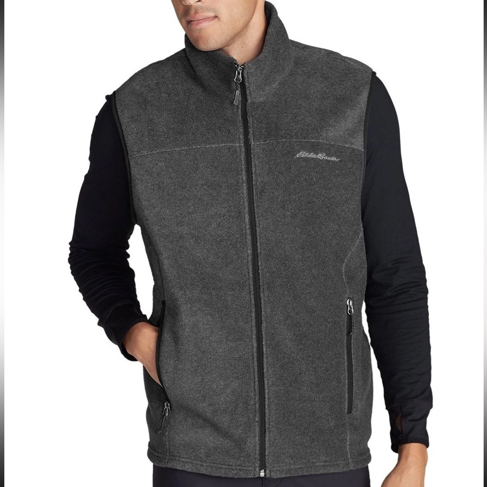 Eddie Bauer Men's Large Charcoal Gray Fleece Zip Ski Outdoor Office Casual Cozy